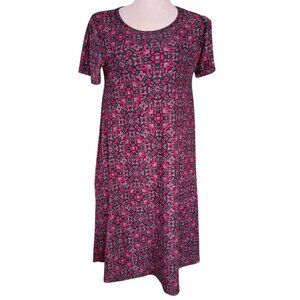 LULAROE CARLY Black Red Gray Gothic Stained Glass Print HI LO Dress Size XXS